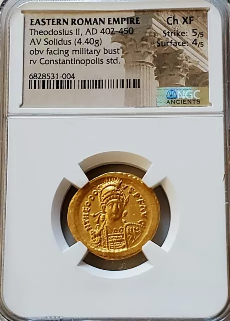 Eastern Roman Theodosius II Solidus NGC CH XF Ancient Gold Coin