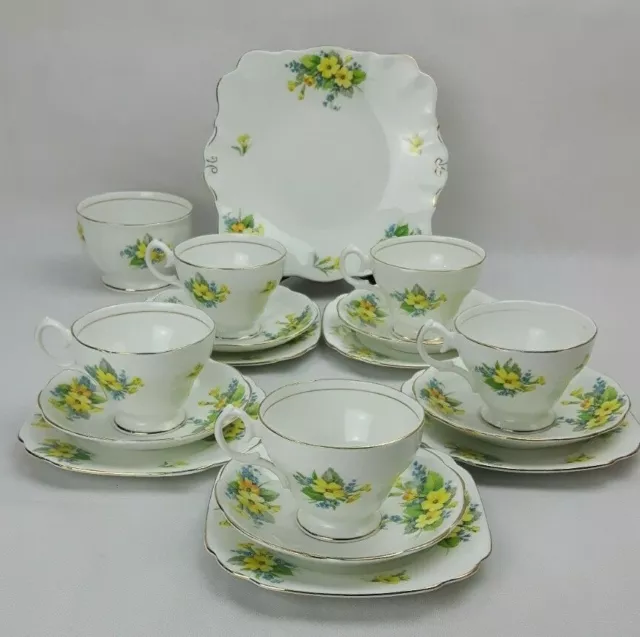 Shore & Coggins Bell China 17 Piece Tea Set - Primrose Yellow Bone China Vintage