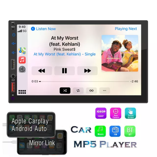 Apple CarPlay Double 2Din Car Stereo Radio BT 7" Touch Screen Bluetooth Handfree