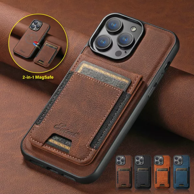 Removable 2in1 Leather Card Wallet Mag Safe Case For iPhone 15 Pro Max 14 13 12 3