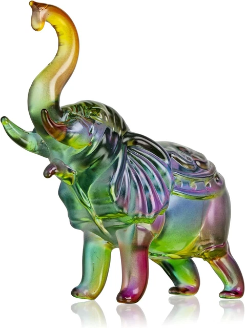 Crystal Thai Elephant Statue Sculptures Trunk up Feng Shui Ornament Wealth Lucky