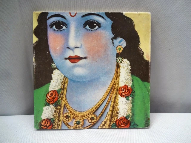 Antique Art Nouveau Lord Krishna Tile Porcelain Saji Japan Printed Decorativ"521