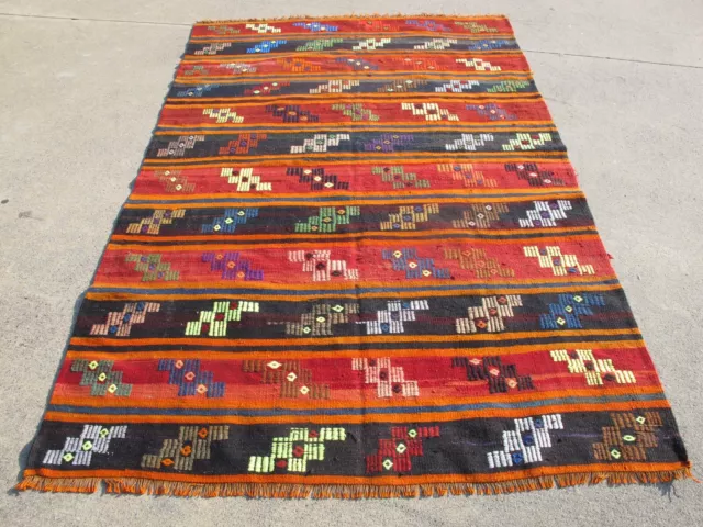 Hand Woven Red Colorful Kilim Turkish Area Rug Large Oriental Tribal Rug Carpet