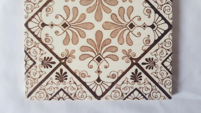 CHARMING english SYMMETRICAL DESIGN FLORAL 6 INCH 19TH CENTURY TILE 3