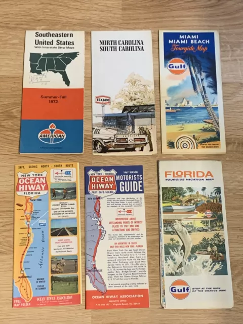 6 Vintage 1970's Gulf, Texaco, American Tourgide Tour Guide Maps