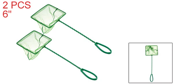 2Pcs Aquarium Fish Net Fish Tank Accessories Small Fish Fine Net Green 6'' 2