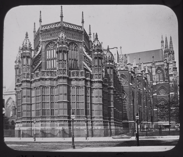 Glas magische Laterne Rutsche HENRY VII CHAPEL WESTMINSTER ABBEY C1890 FOTO LONDON