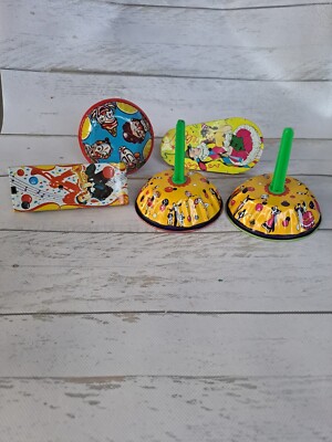 Lot of 5 vintage tin litho party noise makers most U.S. metal