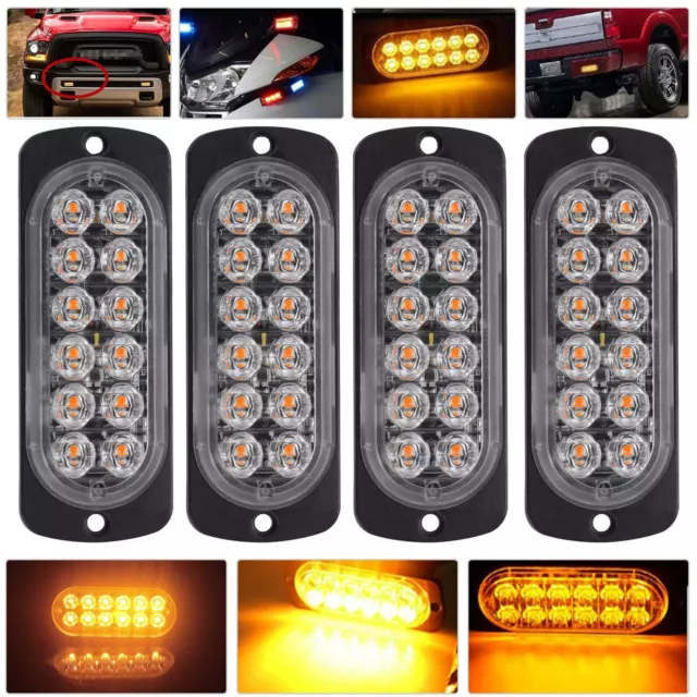 4x 12LED Amber Recovery Strobe Flashing Grille Light Car Beacon Lamp Waterproof