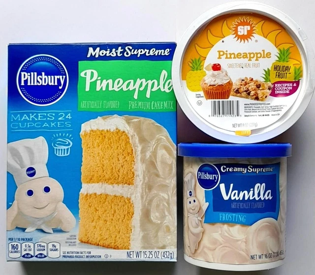 Pillsbury Torte Mix ""Ananas"" & Vanilla Frosting & Candied cunei ananas USA