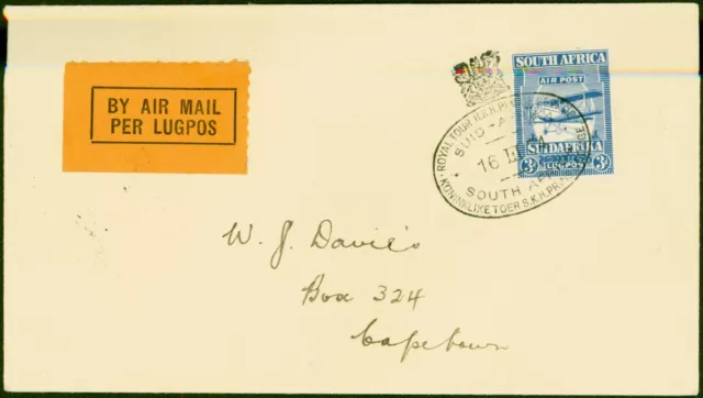 South Africa 1934 Prince George Royal Tour Reg Cover to Capetown V.F & Attrac...