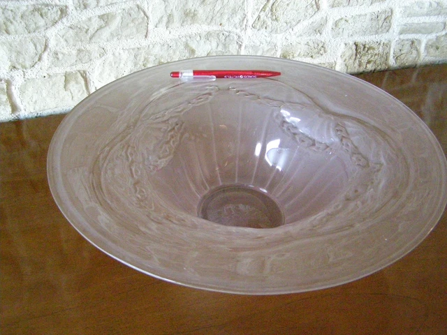 Grand Saladier / Plat creux en poterie peinte et décorée de couleur vert - Objet de décoration