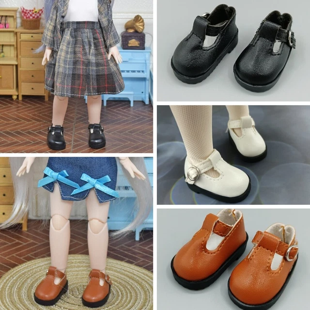 Chaussures Plates En Cuir Avec Boucle Et Lacets – Pour Poupée BJD 1/6 – Noir