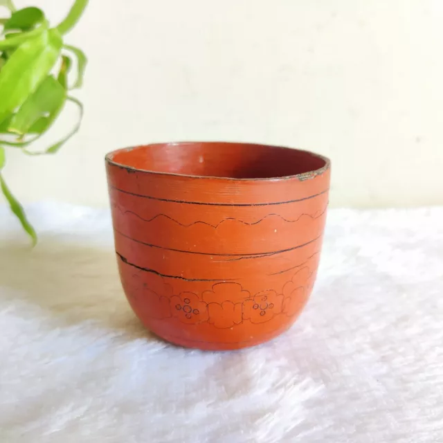 1920s Vintage Lacquered Hand Painted Straw Woven Burmese Wooden Bowl W641