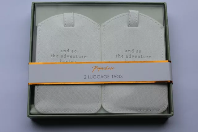 2 Paperchase Luxury Luggage Tags gift box "and so the adventure begins" in white