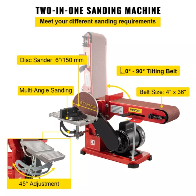 Belt Sander 4"x36", 6" Disc Sander 375W Grinder Linisher Bench Sanding Machine 3