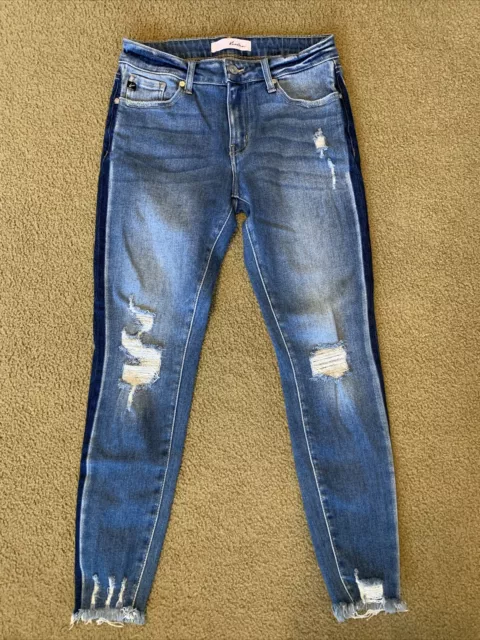 KanCan Jeans Womens 5/26 Blue Skinny Ankle Raw Hem Stretch Denim Dark Wash Comfy