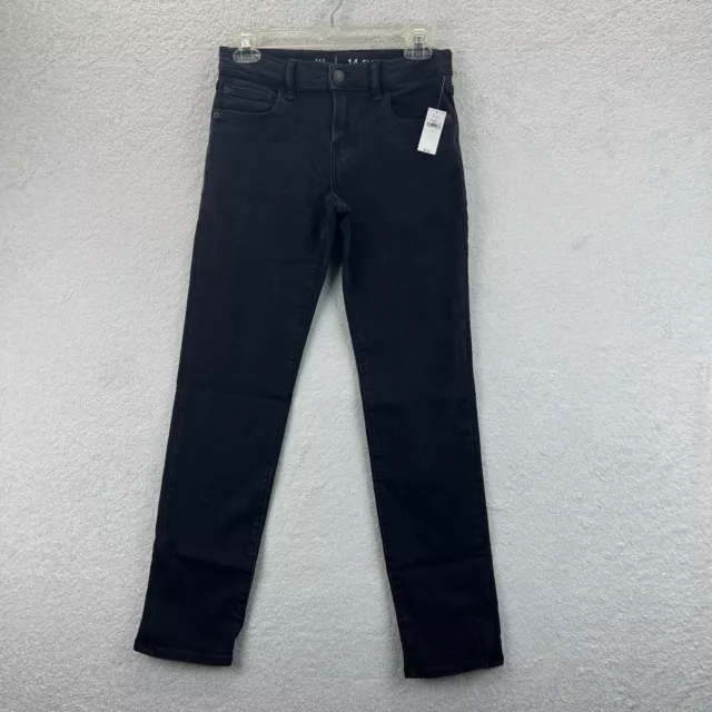 GAP Kids Boys Black Wash Denim Slim Fit Adjustable Waist Flat Front Jeans Sz 14