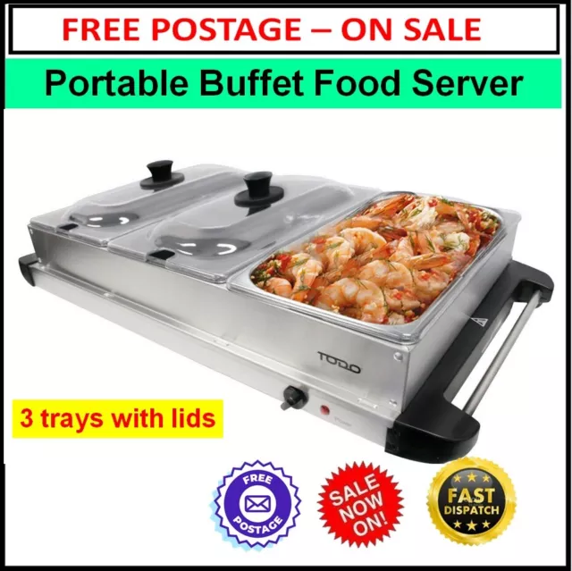 Buffet Food Warmer Server Electric Hot Food Meal Server Bain Marie 3 Trays Lids