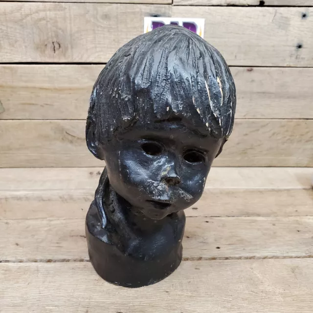 VTG Chalk Plaster Mannequin Statue Head Boy Sculpted Hair 10”