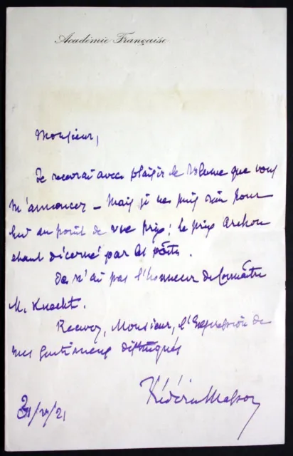 1921 Frederic Masson historian historien autograph letter signed Brief signiert