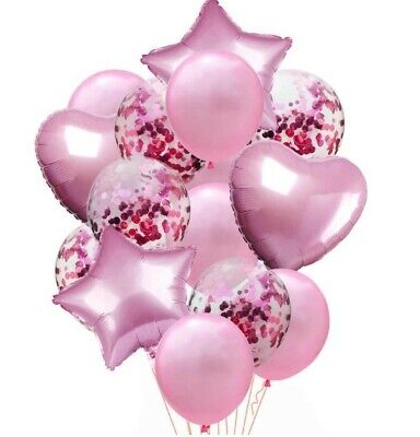 14 palloncini compleanno, battesimo e baby shower con coriandoli rosa 