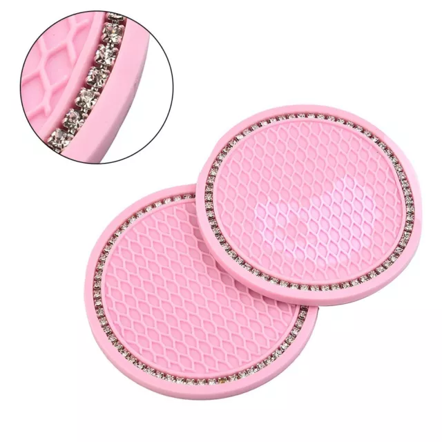 2x Auto Untersetzer Pad Pink Getränkehalter Matte Strass Auto Innenausstattung