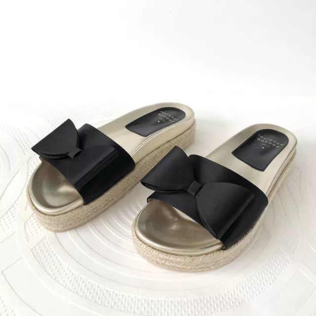 Laurence Dacade Nolga Black Satin Bow Espadrille Slide Sandals Size 39.5/9.5 US