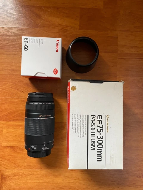 Canon EF 75-300mm f/4-5.6 III Objectif + pare-soleil + filtre