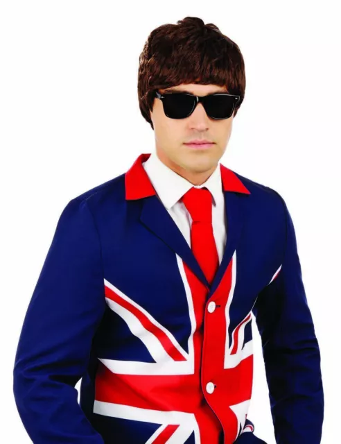 Peluca y gafas mod para hombre años 60 para adulto década de 1960 Union Jack elegante vestido rockero