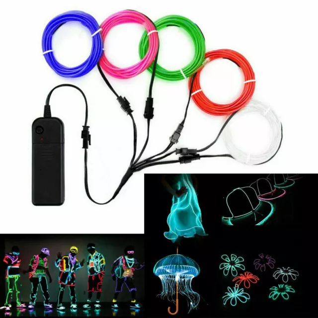 Flexible Neon LED Light Glow EL Wire String Party Cosplay Props Strip Rope 5X1M