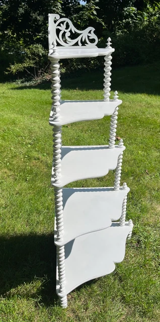 Corner Stand Spool Posts 5 Shelves Jenny Lind Farmhouse Style c1920 Openwork Top