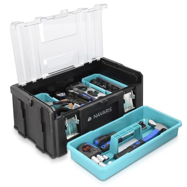 Caja de herramientas con 2 cierres de acero y asa de aluminio 51x32x22CM Navaris