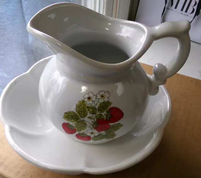 Vintage McCoy IRON STONE  Strawberry Fields Small Pitcher and Basin Bowl 7528