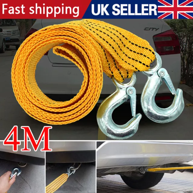 4m 3ton Durable Car Tow Rope Hook Heavy Duty Road Recovery Pull Towing Strap UK