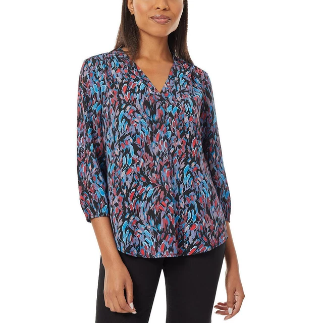 Chemisier Femme Floral Gris À Propos D'une Fille - Taille XS - Fabriqué Aux États-Unis - Occasion Très Bon état