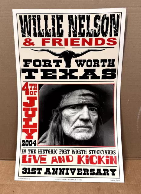 2004 Willie Nelson and Friends 4th of July Poster Fort Worth Texas 22x14