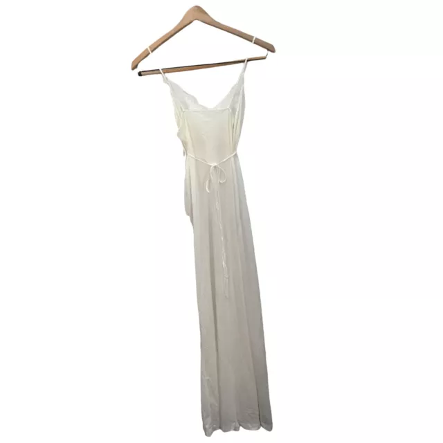 WHITE CHIFFON ROBE nylon negligee set lace trim peignoir bridal boudoir ...