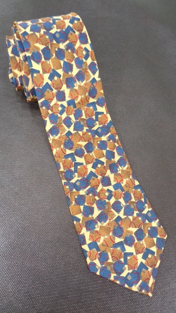 VALENTINO Men's 100% Silk Necktie ITALY Luxury Designer GEOMETRIC Blue/Brown GUC