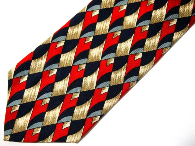 Jos A Bank Mens Necktie Tie Navy Blue Red Brown Geometric Diamond Silk 60" Caree