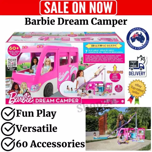 Barbie 60 Piece Dream Camper Van 3in1 Playset Accessories Barbie Adventure Toys