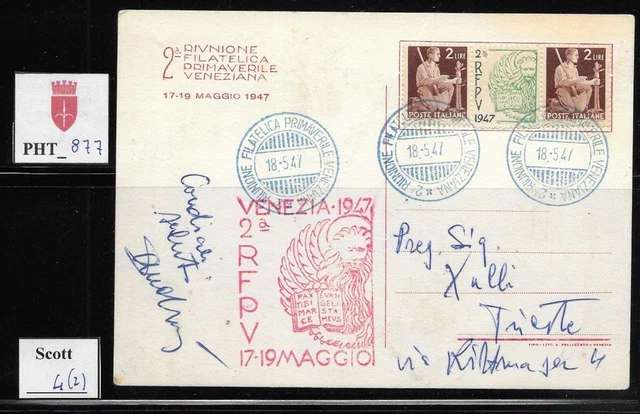 PHT_877. TRIESTE FTT. Rare 1947 philatelic postcard w. DEMOCRATICA gutter pair.