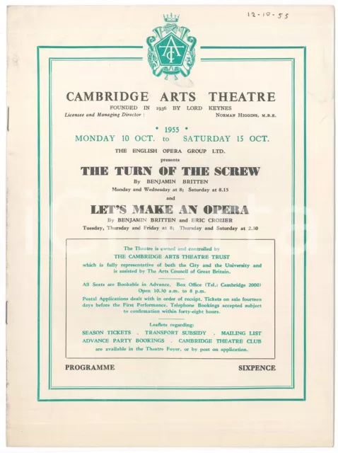 1955 CAMBRIDGE ARTS THEATRE - The turn of the screw - Programme