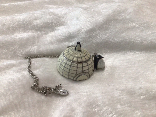 Monet 2008 Penguin and Igloo Enameled Trinket Box Eskimo Inuit