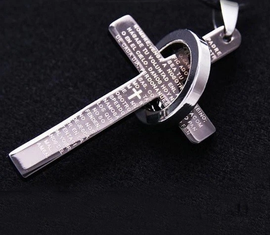 LARGE SILVER CROSS Ring On Chain Lords Prayer Bible Pendant Necklace Uk Seller 7.49 PicClick UK