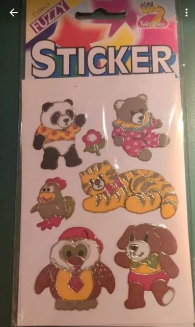 Rar Sticker 90er Fuzzy Stoff Sammelauflösung Tiere Goldrand Stickerbogen