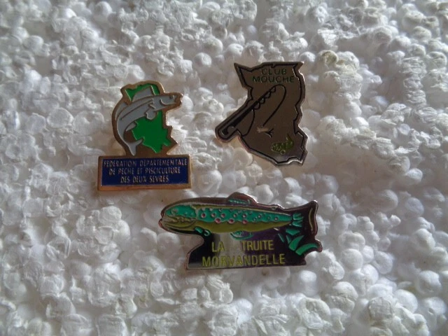 Job lot of 3 Fishing related metal lapel pins