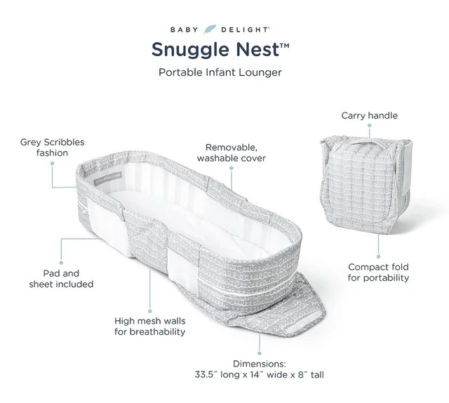 Baby Delight Snuggle Nest Gray White Scribbles Infant Lounger