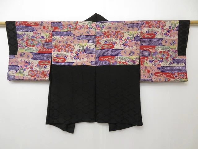 1215T02z400 Vintage Japanese Kimono Silk HAORI Black
