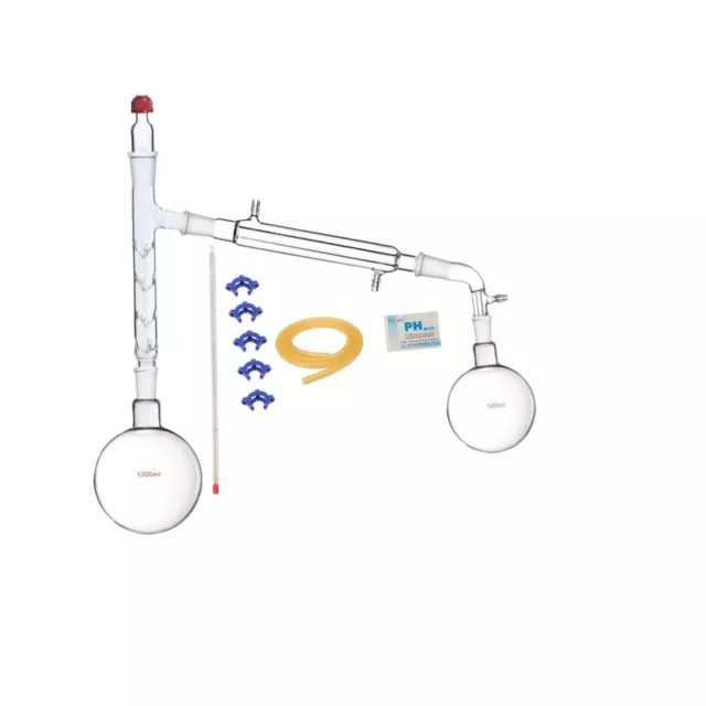 1000ml 24/40 Distillation Apparatus Lab Vacuum Distill Kit  Vigreux Column W/Arm